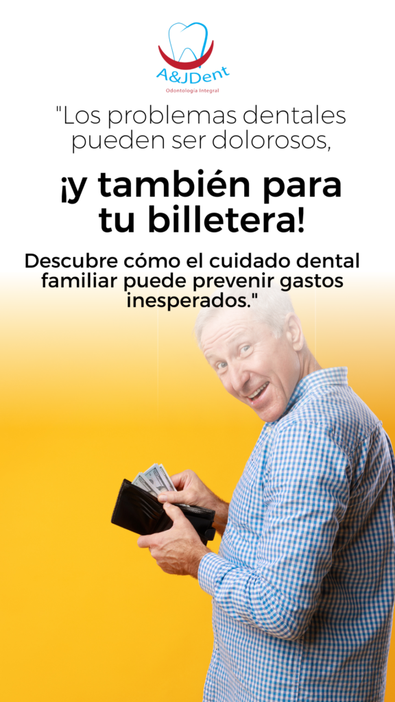 Imagen de una cartera abierta con billetes volando, junto a una imagen de una sonrisa sana.