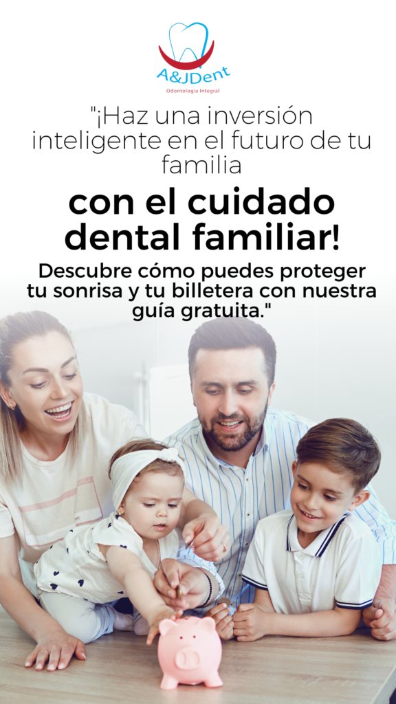 Imagen de una alcancía con una sonrisa feliz tallada en ella, junto a una familia sonriente.